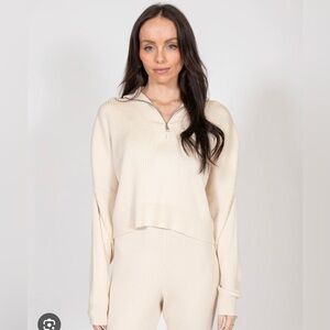 🆕 NWT Brunette the Label boxy knit ribbed crop half zip sweater size M/L